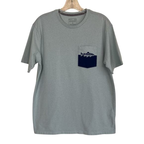 Patagonia Wild Waterline Pocket Responsibili-tee Wispy Green Recycled Cotton Sm - Picture 2 of 16